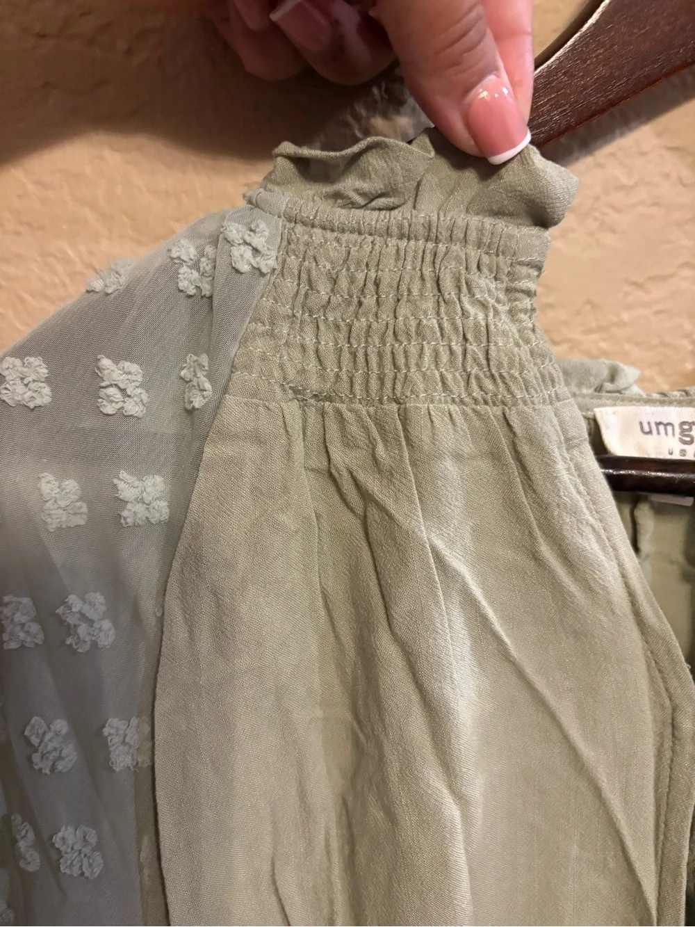 Umgee Sage Green Embroidered Sleeve Button-Front Blouse